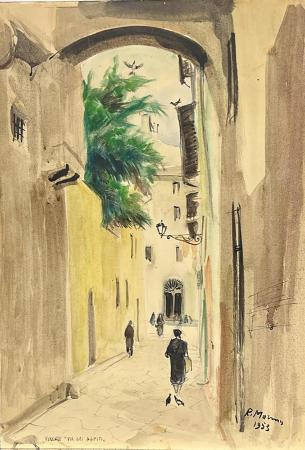 Quadro di Rodolfo Marma Via dei Sapiti  - acquerello carta 